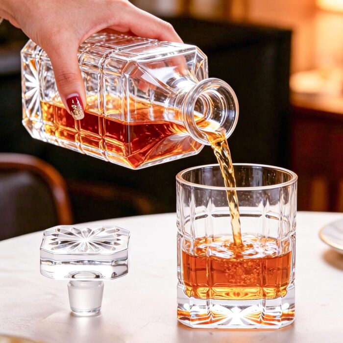 Liquor Decanter, 750ml Glass Decanter with Stopper, Lead-Free Elegant Red Wine Carafe, Unique Wine Aerator for Bar, Party, Anniversary, Home, Banquet, Idea Gift for Men and...