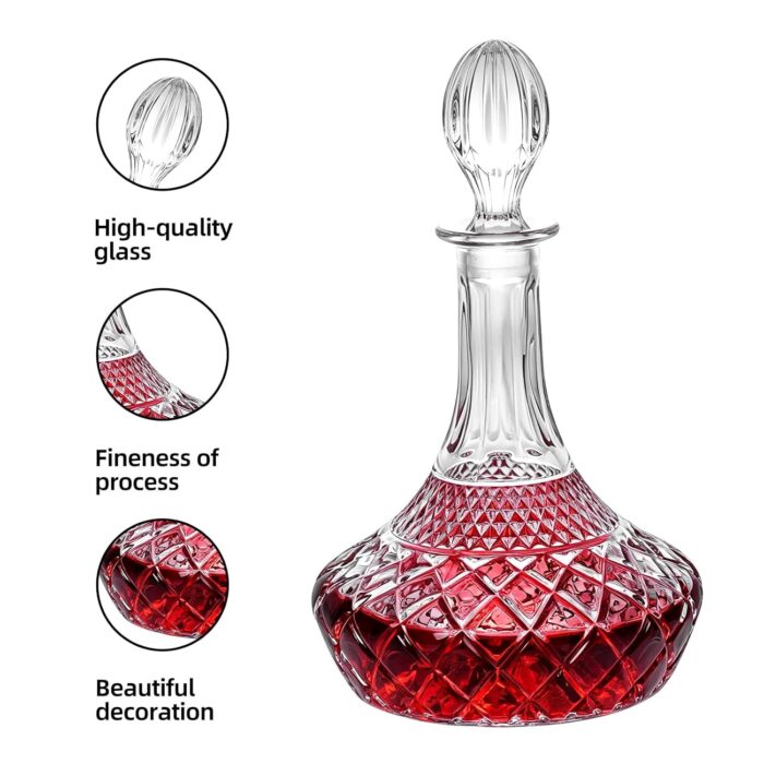 Liquor Decanter, 800ml Glass Decanter with Stopper, Lead-Free Elegant Red Wine Carafe, Unique Wine Aerator for Bar, Party, Anniversary, Home, Banquet, Idea Gift for Men and...