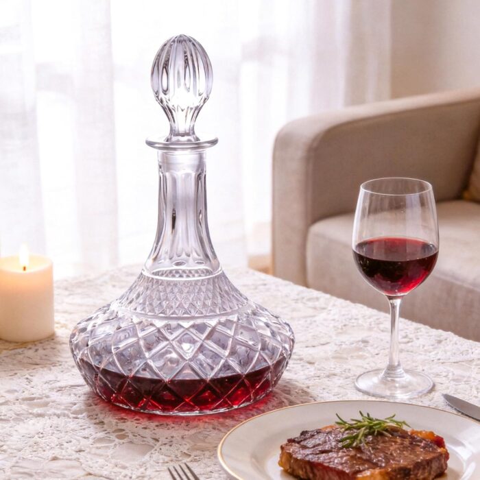 Liquor Decanter, 800ml Glass Decanter with Stopper, Lead-Free Elegant Red Wine Carafe, Unique Wine Aerator for Bar, Party, Anniversary, Home, Banquet, Idea Gift for Men and...