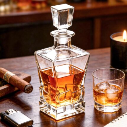 Liquor Decanter, 800ml Glass Decanter with Stopper, Lead-Free Elegant Red Wine Carafe, Unique Wine Aerator for Bar, Party, Anniversary, Home, Banquet, Idea Gift for Men and...