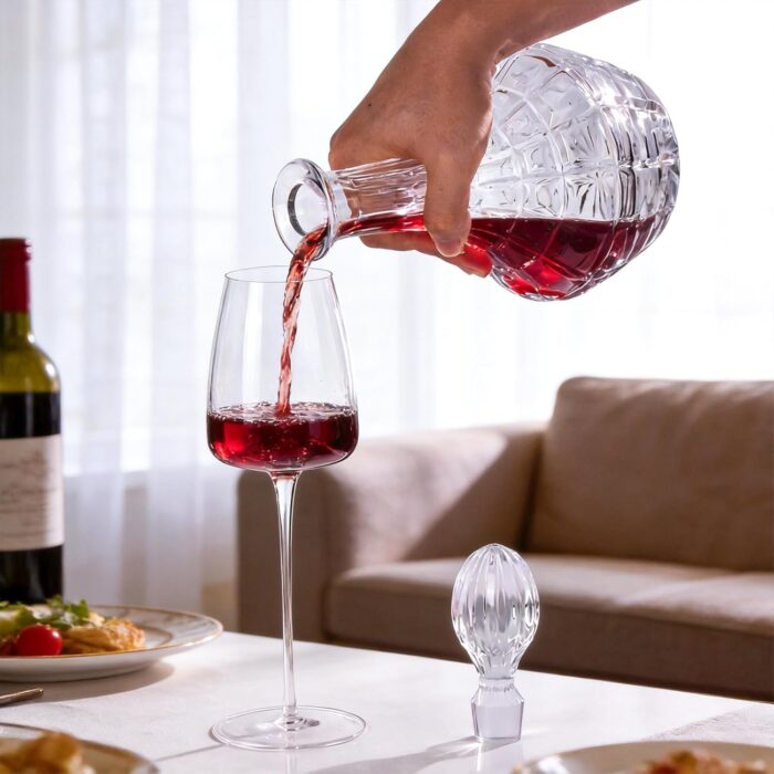 Liquor Decanter, 800ml Glass Decanter with Stopper, Lead-Free Elegant Red Wine Carafe, Unique Wine Aerator for Bar, Party, Anniversary, Home, Banquet, Idea Gift for Men and...