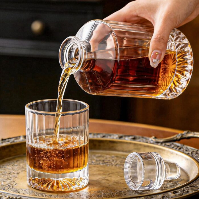 Liquor Decanter, 950ml Glass Decanter with Stopper, Lead-Free Elegant Red Wine Carafe, Unique Wine Aerator for Bar, Party, Anniversary, Home, Banquet, Idea Gift for Men and...