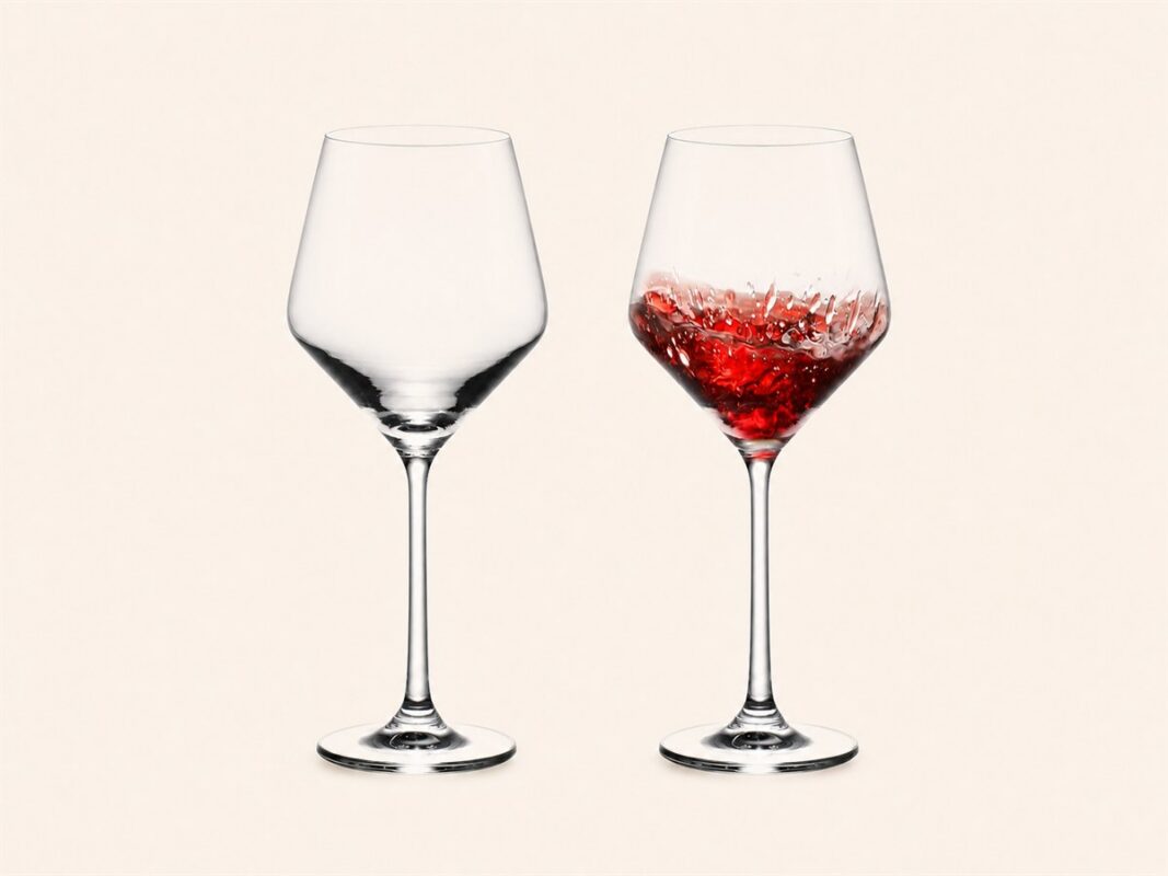 Two clear KAMMAK 7KPSP816N hand-blown crystal Bordeaux wine glasses
