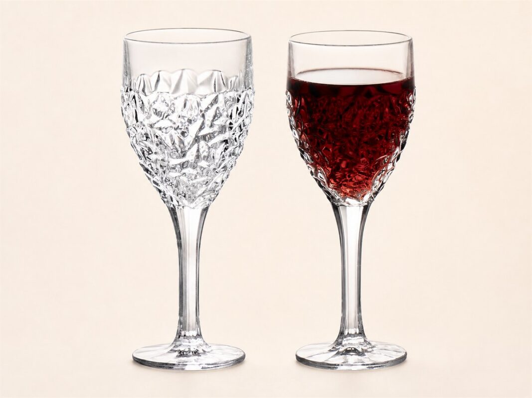 Two clear KAMMAK 7KPSP782N hand-blown Nicole wine glasses