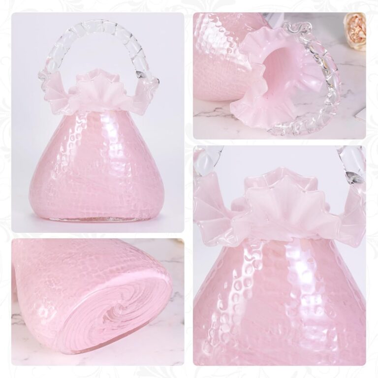 Colored Glass Vase,Pink Art Glass Basket – detail view 1