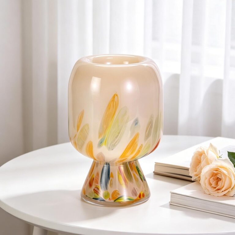 KAMMAK Colored Glass Vase, Cream White Art Glass Design – detail view 3