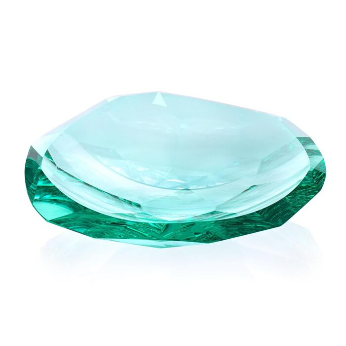 KAMMAK Crystal Glass Fruit Bowl, Hand Blown Decorative Dessert Plate | Green, Luxury Centerpiece, Aesthetic Counter Decor, Colored Modern Art, For Party, SXY10 KAMMAK 8GPSXY010 decorative serving plate front view for product display