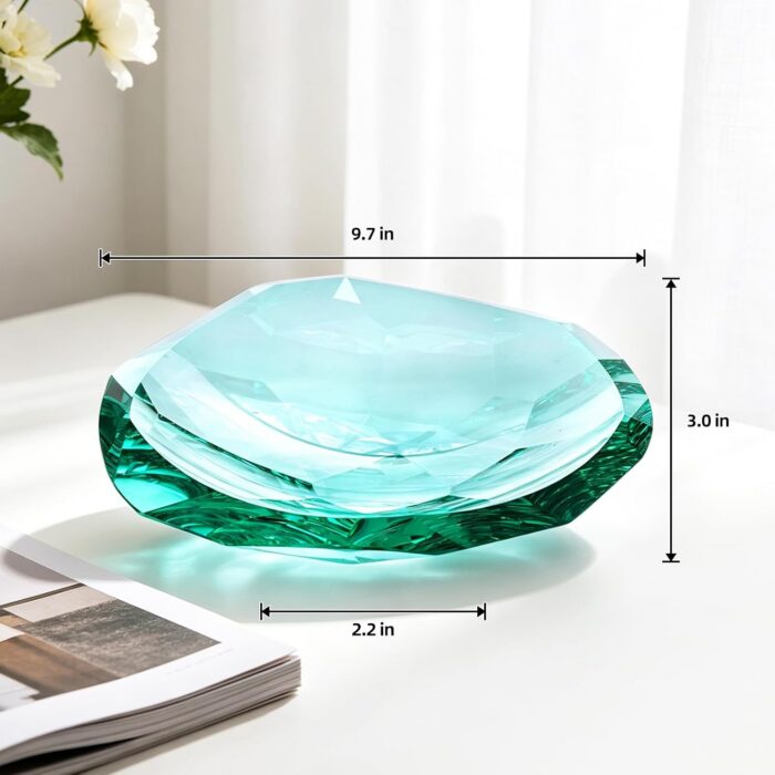 KAMMAK Crystal Glass Fruit Bowl, Hand Blown Decorative Dessert Plate | Green, Luxury Centerpiece, Aesthetic Counter Decor, Colored Modern Art, For Party, SXY10 KAMMAK 8GPSXY010 decorative serving plate shape and proportion detail image 3