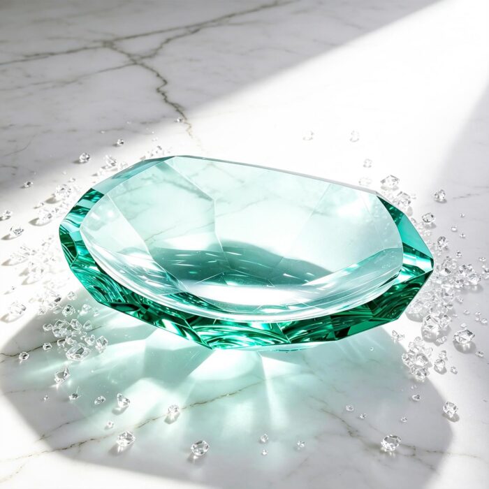 KAMMAK Crystal Glass Fruit Bowl, Hand Blown Decorative Dessert Plate | Green, Luxury Centerpiece, Aesthetic Counter Decor, Colored Modern Art, For Party, SXY10 KAMMAK 8GPSXY010 decorative serving plate close-up material texture detail image 4