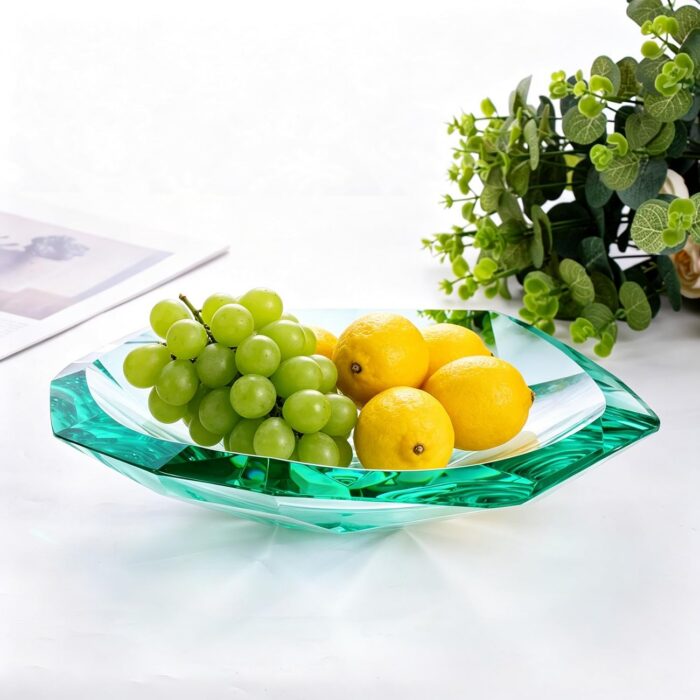 KAMMAK Crystal Glass Fruit Bowl, Hand Blown Decorative Dessert Plate | Green, Luxury Centerpiece, Aesthetic Counter Decor, Colored Modern Art, For Party, SXY10 KAMMAK 8GPSXY010 decorative serving plate styled on dining table image 5