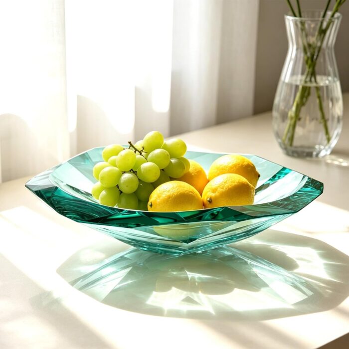 KAMMAK Crystal Glass Fruit Bowl, Hand Blown Decorative Dessert Plate | Green, Luxury Centerpiece, Aesthetic Counter Decor, Colored Modern Art, For Party, SXY10 KAMMAK 8GPSXY010 decorative serving plate gift packaging detail image 8