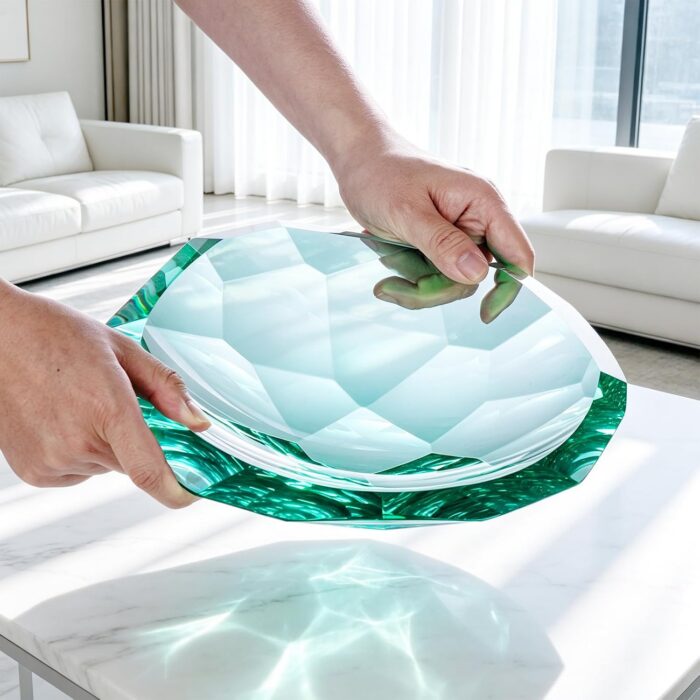 KAMMAK Crystal Glass Fruit Bowl, Hand Blown Decorative Dessert Plate | Green, Luxury Centerpiece, Aesthetic Counter Decor, Colored Modern Art, For Party, SXY10 KAMMAK 8GPSXY010 decorative serving plate alternate angle gallery image 9