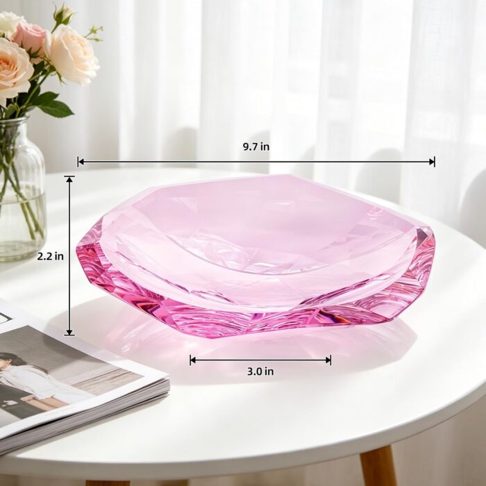 KAMMAK Crystal Glass Fruit Bowl, Hand Blown Decorative Dessert Plate | Pink, Luxury Centerpiece, Aesthetic Counter Decor, Colored Modern Art, For Party, SXY12 KAMMAK 8GPSXY012 decorative serving plate shape and proportion detail image 3
