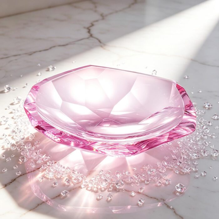 KAMMAK Crystal Glass Fruit Bowl, Hand Blown Decorative Dessert Plate | Pink, Luxury Centerpiece, Aesthetic Counter Decor, Colored Modern Art, For Party, SXY12 KAMMAK 8GPSXY012 decorative serving plate close-up material texture detail image 4