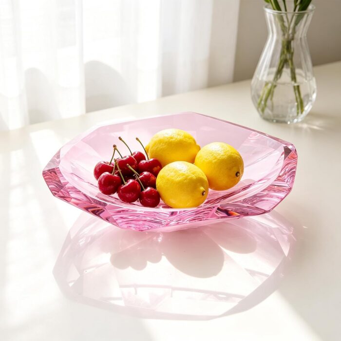 KAMMAK Crystal Glass Fruit Bowl, Hand Blown Decorative Dessert Plate | Pink, Luxury Centerpiece, Aesthetic Counter Decor, Colored Modern Art, For Party, SXY12 KAMMAK 8GPSXY012 decorative serving plate gift packaging detail image 8