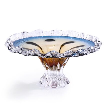 KAMMAK Glass Fruit Bowl, Handcraft Decorative Dessert Plate | Luxury Centerpiece, Aesthetic Counter Decor, Colored Modern Art, For Party Serving, SXY8 KAMMAK 8GPSXY008 decorative serving plate product card image