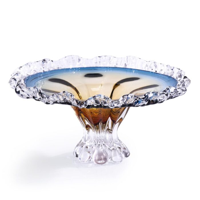 KAMMAK Glass Fruit Bowl, Handcraft Decorative Dessert Plate | Luxury Centerpiece, Aesthetic Counter Decor, Colored Modern Art, For Party Serving, SXY8 KAMMAK 8GPSXY008 decorative serving plate front view for product display