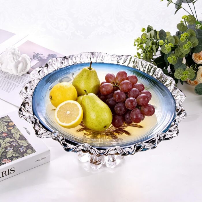 KAMMAK Glass Fruit Bowl, Handcraft Decorative Dessert Plate | Luxury Centerpiece, Aesthetic Counter Decor, Colored Modern Art, For Party Serving, SXY8 KAMMAK 8GPSXY008 decorative serving plate decorative craft detail image 7