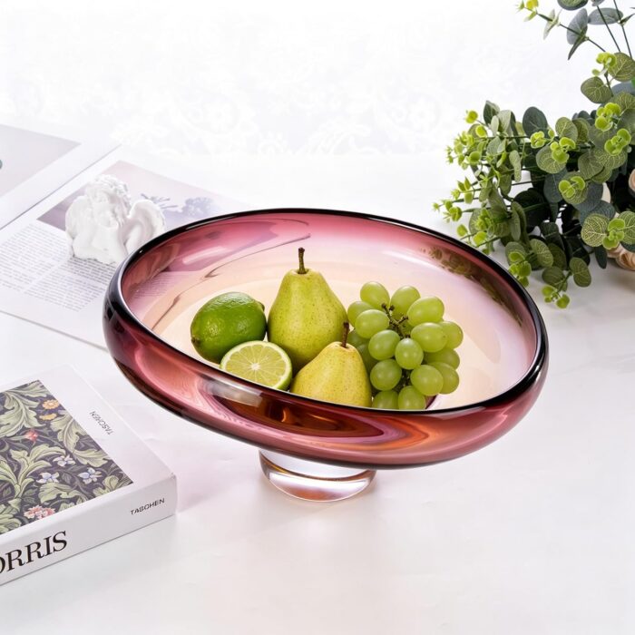 KAMMAK Glass Fruit Bowl, Handcraft Decorative Dessert Plate | Luxury Centerpiece, Aesthetic Counter Decor, Colored Modern Art, For Party Serving, SXY8 KAMMAK 8GPSXY009 decorative serving plate decorative craft detail image 7
