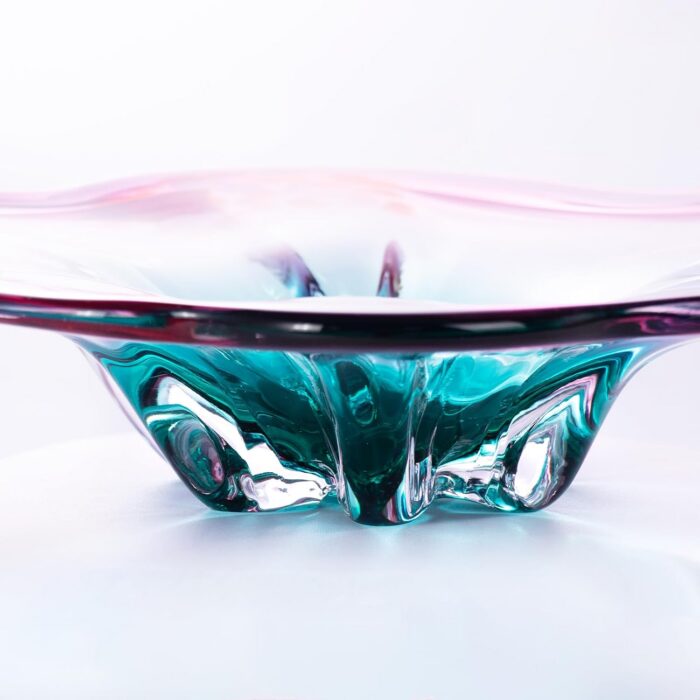 KAMMAK Glass Fruit Bowl, Handcraft Decorative Dessert Plate | Luxury Centerpiece, Aesthetic Counter Decor, Colored Modern Art, For Party Serving, SXY7 KAMMAK 8GPSXY007 decorative serving plate styled on dining table image 5