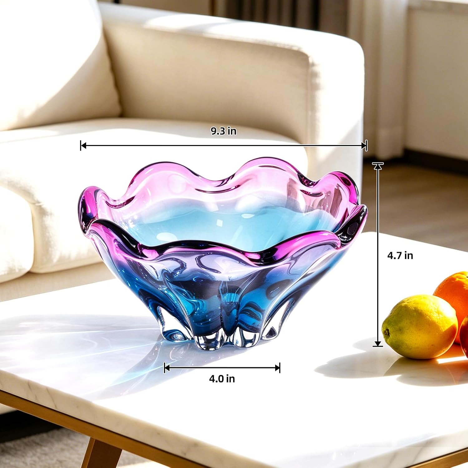 KAMMAK Blue-to-pink gradient glass fruit bowl