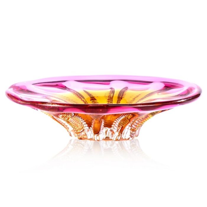 KAMMAK Glass Fruit Bowl, Luxury Centerpiece Glass Bowl, Hand Blown Decorative Dessert Plate, Green Aesthetic Counter Decor, Colored Modern Art Serving Bowls for Party (SXY02) KAMMAK 8GPSXY002 decorative serving plate front view for product display