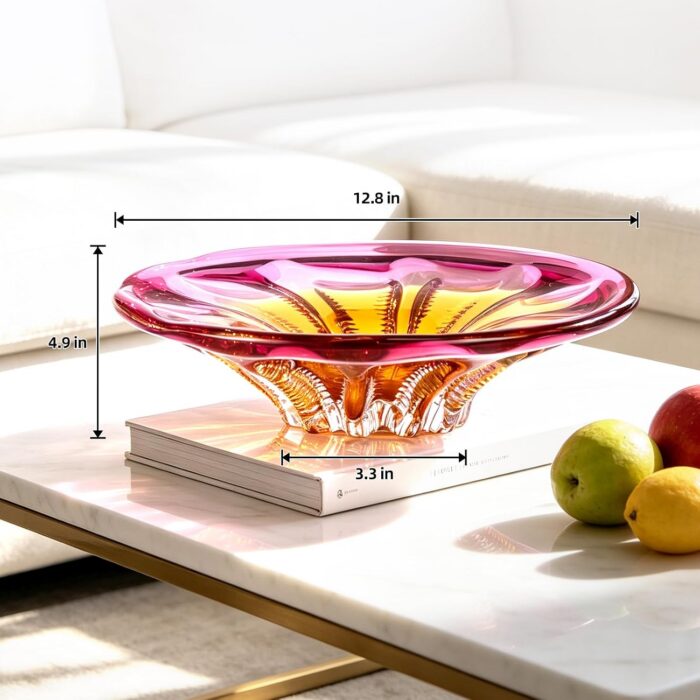 KAMMAK Glass Fruit Bowl, Luxury Centerpiece Glass Bowl, Hand Blown Decorative Dessert Plate, Green Aesthetic Counter Decor, Colored Modern Art Serving Bowls for Party (SXY02) KAMMAK 8GPSXY002 decorative serving plate decorative craft detail image 7