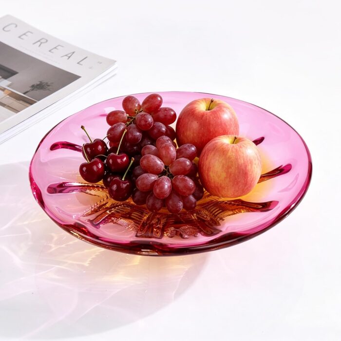 KAMMAK Glass Fruit Bowl, Luxury Centerpiece Glass Bowl, Hand Blown Decorative Dessert Plate, Green Aesthetic Counter Decor, Colored Modern Art Serving Bowls for Party (SXY02) KAMMAK 8GPSXY002 decorative serving plate scale and proportion view image 6