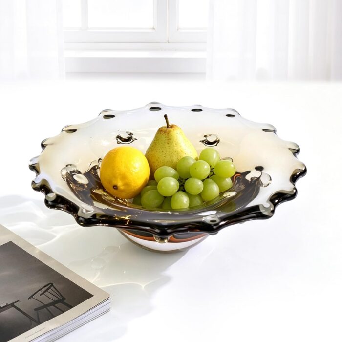 KAMMAK Glass Fruit Bowl, Luxury Centerpiece Glass Bowl, Hand Blown Decorative Dessert Plate, Green Aesthetic Counter Decor, Colored Modern Art Serving Bowls for Party (SXY03) KAMMAK 8GPSXY003 decorative serving plate decorative craft detail image 7