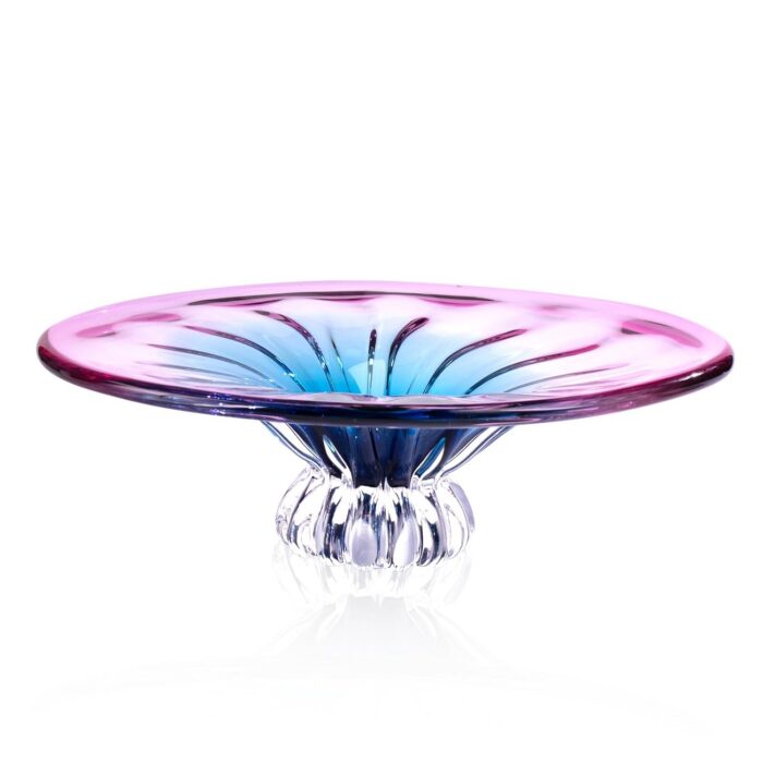 KAMMAK Glass Fruit Bowl, Luxury Centerpiece Glass Bowl, Hand Blown Decorative Dessert Plate, Green Aesthetic Counter Decor, Colored Modern Art Serving Bowls for Party (SXY05) KAMMAK 8GPSXY005 decorative serving plate front view for product display