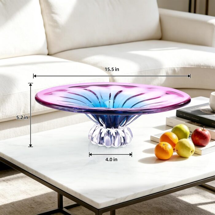 KAMMAK Glass Fruit Bowl, Luxury Centerpiece Glass Bowl, Hand Blown Decorative Dessert Plate, Green Aesthetic Counter Decor, Colored Modern Art Serving Bowls for Party (SXY05) KAMMAK 8GPSXY005 decorative serving plate shape and proportion detail image 3