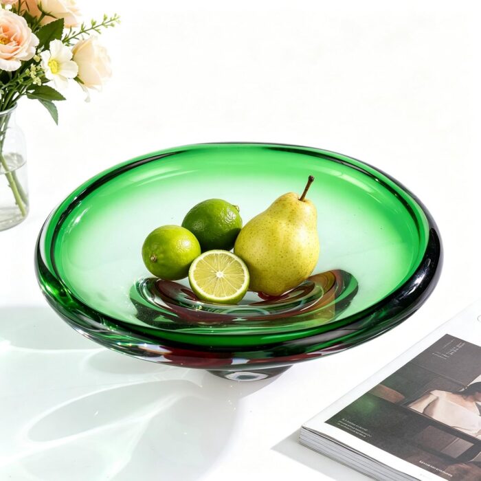 KAMMAK Glass Fruit Bowl, Luxury Centerpiece Glass Bowl, Hand Blown Decorative Dessert Plate, Green Aesthetic Counter Decor, Colored Modern Art Serving Bowls for Party (SXY06) KAMMAK 8GPSXY006 decorative serving plate decorative craft detail image 7