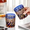 KAMMAK Whiskey Glasses Set of 2, Handcrafted Japanese Cut Glass | 260ML,Old Fashioned, Stemless, For Bourbon, Scotch, Spirits & Cocktails, Perfect Men & Women Gift, Amber Blue, RS4 KAMMAK 8KPRS004 whiskey glasses styled on dining table image 5