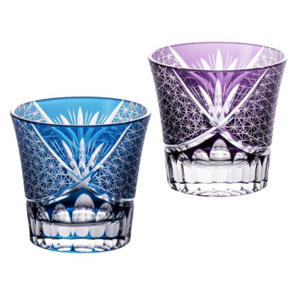 KAMMAK Whiskey Glasses Set of 2, Handcrafted Japanese Cut Glass | 260ML,Old Fashioned, Stemless, For Bourbon, Scotch, Spirits & Cocktails, Perfect Men & Women Gift, Blue and... KAMMAK 8KPRS005+06 whiskey glasses product card image