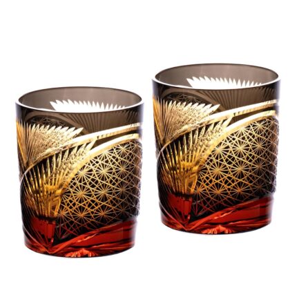 KAMMAK Whiskey Glasses Set of 2, Handcrafted Japanese Cut Glass | 260ML,Old Fashioned, Stemless, For Bourbon, Scotch, Spirits & Cocktails, Perfect Men & Women Gift, Amber Black,... KAMMAK 8KPRS007 whiskey glasses product card image