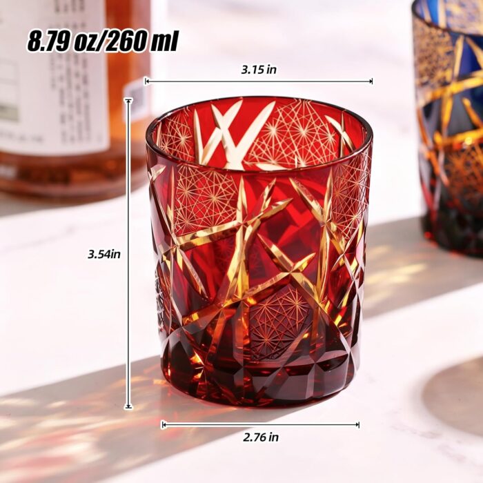 KAMMAK Whiskey Glasses Set of 2, Handcrafted Japanese Cut Glass | 260ML,Old Fashioned, Stemless, For Bourbon, Scotch, Spirits & Cocktails, Perfect Men & Women Gift, Blue and... KAMMAK 8KPRS014+15 whiskey glasses shape and proportion detail image 3
