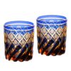 KAMMAK Whiskey Glasses Set of 2, Handcrafted Japanese Cut Glass | 260ML,Old Fashioned, Stemless, For Bourbon, Scotch, Spirits & Cocktails, Perfect Men & Women Gift, Amber Blue, RS4 KAMMAK 8KPRS004 whiskey glasses front view for product display