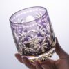 KAMMAK Whiskey Glasses Set of 2, Handcrafted Japanese Cut Glass | 330ML,Old Fashioned, Stemless, For Bourbon, Scotch, Spirits & Cocktails, Perfect Men & Women Gift, Blue and... KAMMAK 8KPRS017+18 whiskey glasses styled on dining table image 5