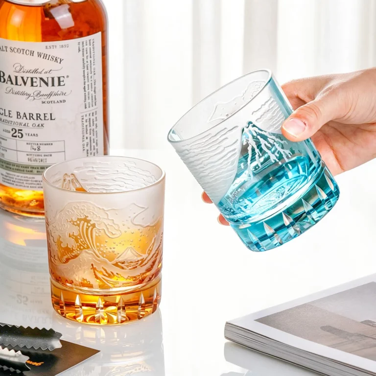 KAMMAK Amber and Aqua Japanese Cut Whiskey Glasses, Set of 2 - product image 4