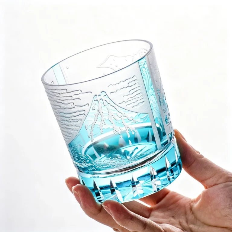 KAMMAK Amber and Aqua Japanese Cut Whiskey Glasses, Set of 2 - product image 5