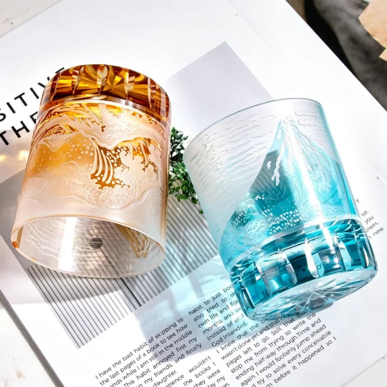 KAMMAK Amber and Aqua Japanese Cut Whiskey Glasses, Set of 2 - product image 6