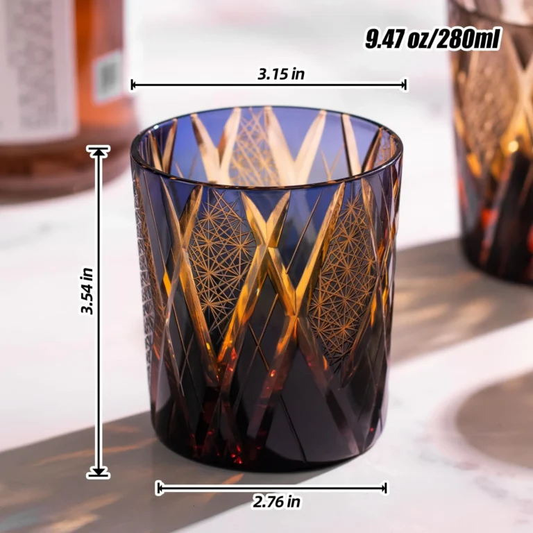 KAMMAK Amber and Blue Japanese Cut Whiskey Glasses, Set of 2 - product image 2