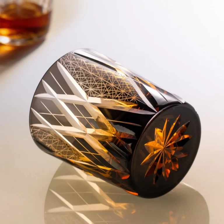 KAMMAK Amber and Blue Japanese Cut Whiskey Glasses, Set of 2 - product image 4