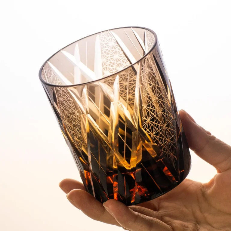 KAMMAK Amber and Blue Japanese Cut Whiskey Glasses, Set of 2 - product image 5