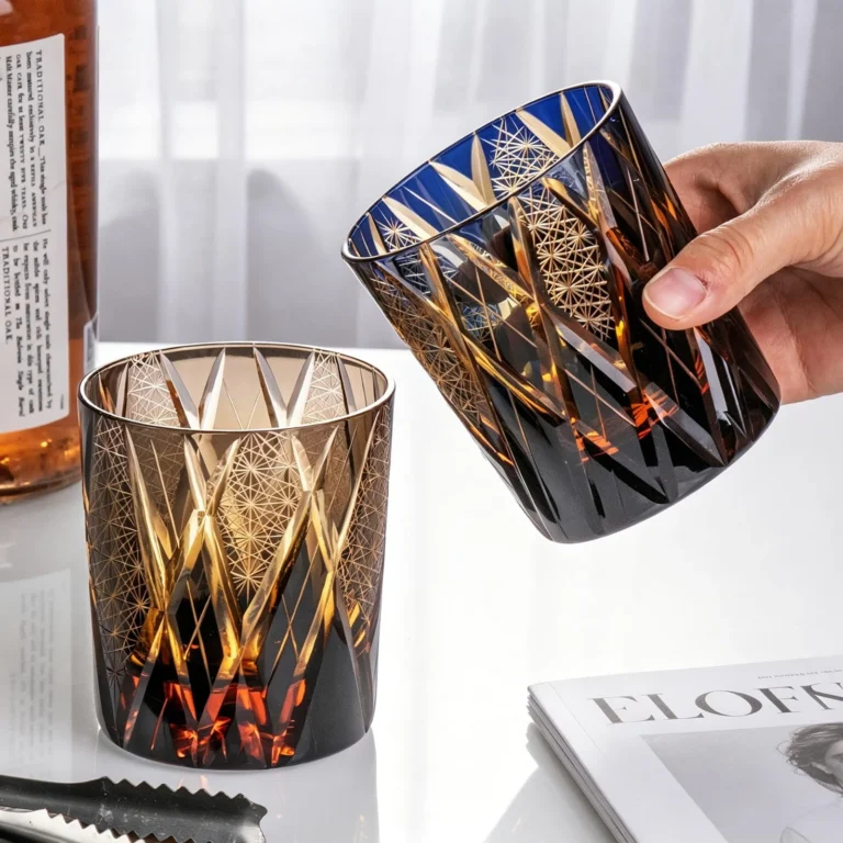 KAMMAK Amber and Blue Japanese Cut Whiskey Glasses, Set of 2 - product image 6