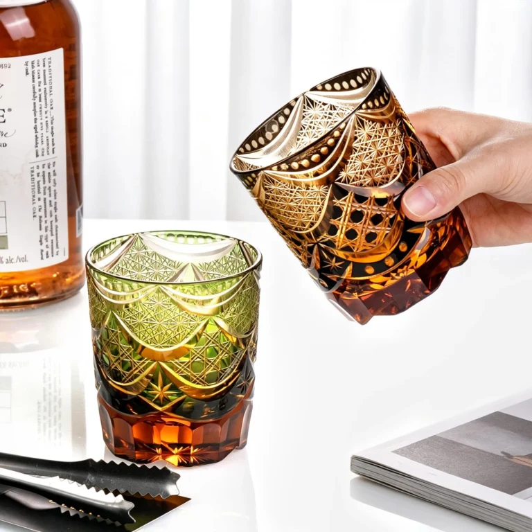 KAMMAK Amber and Green Japanese Cut Whiskey Glasses, Set of 2 - product image 4