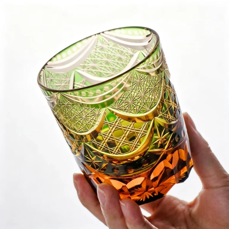 KAMMAK Amber and Green Japanese Cut Whiskey Glasses, Set of 2 - product image 5
