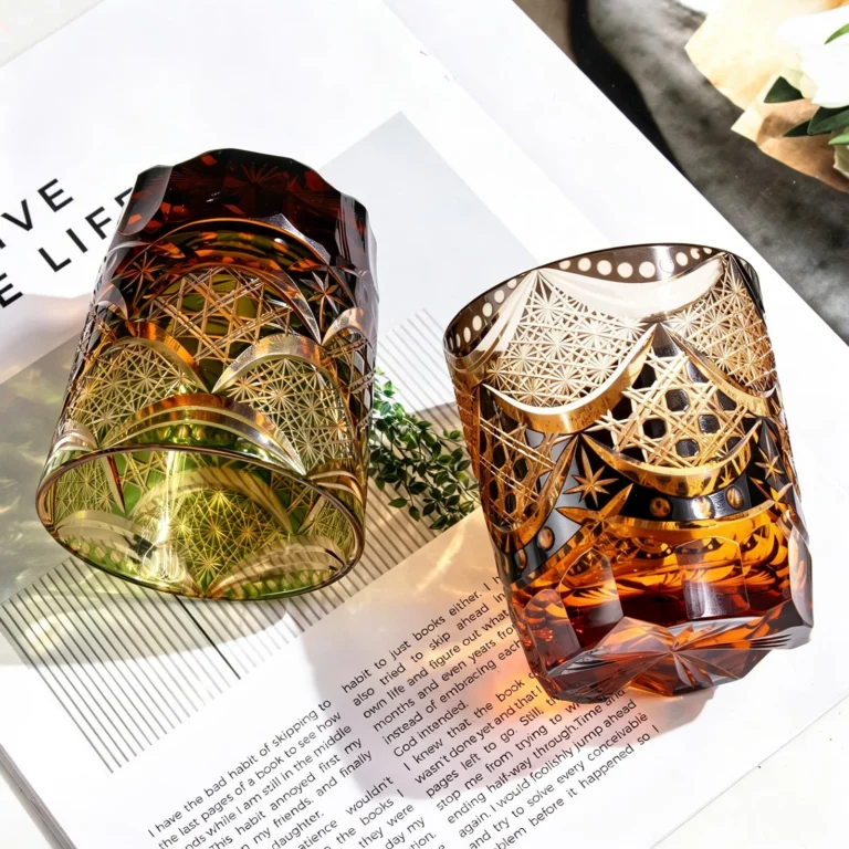 KAMMAK Amber and Green Japanese Cut Whiskey Glasses, Set of 2 - product image 6