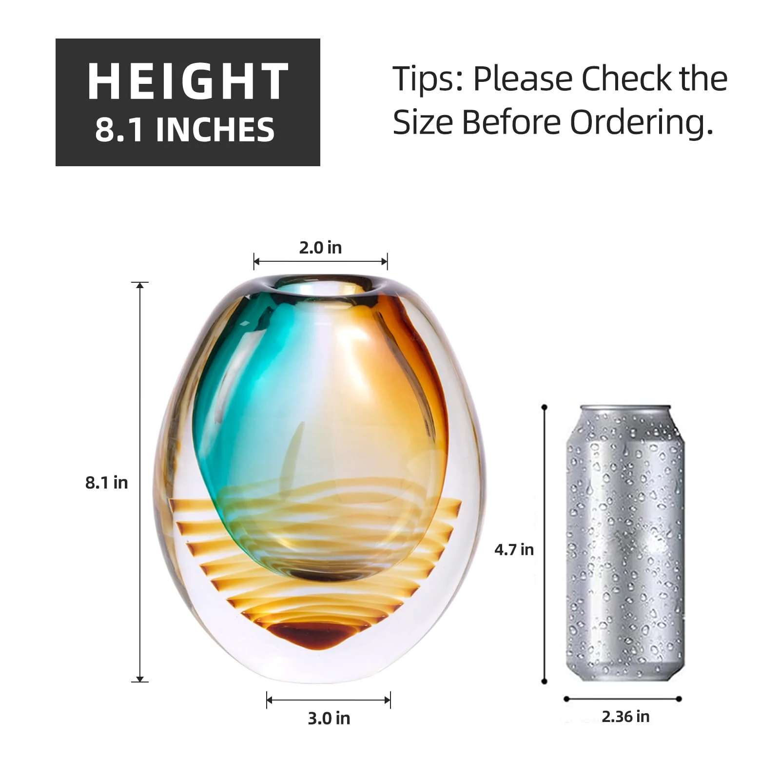 KAMMAK Amber Aqua Oval Hand-Blown Art Glass Vase - SYX023 - product image 2