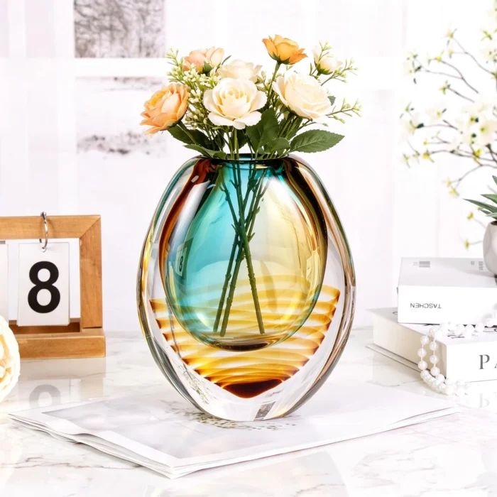 KAMMAK Amber Aqua Oval Hand-Blown Art Glass Vase - SYX023 - product image 3 KAMMAK 8HPSYX023 glass vase shape and proportion detail image 3